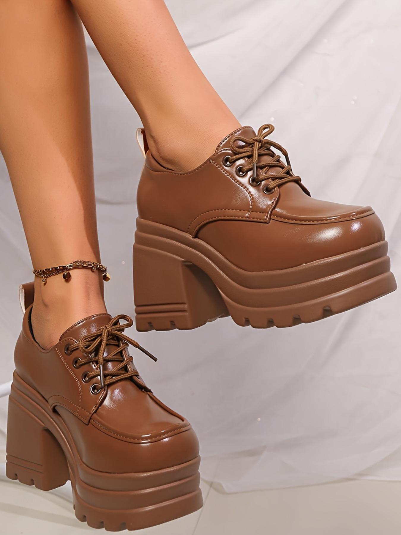 Women's Fashionable Lace Up Front Platform Shoes, Casual Comfortable Thick Sole Shoes for Daily Wear, Female All-match Trend Shoes for Daily Wear, Girl