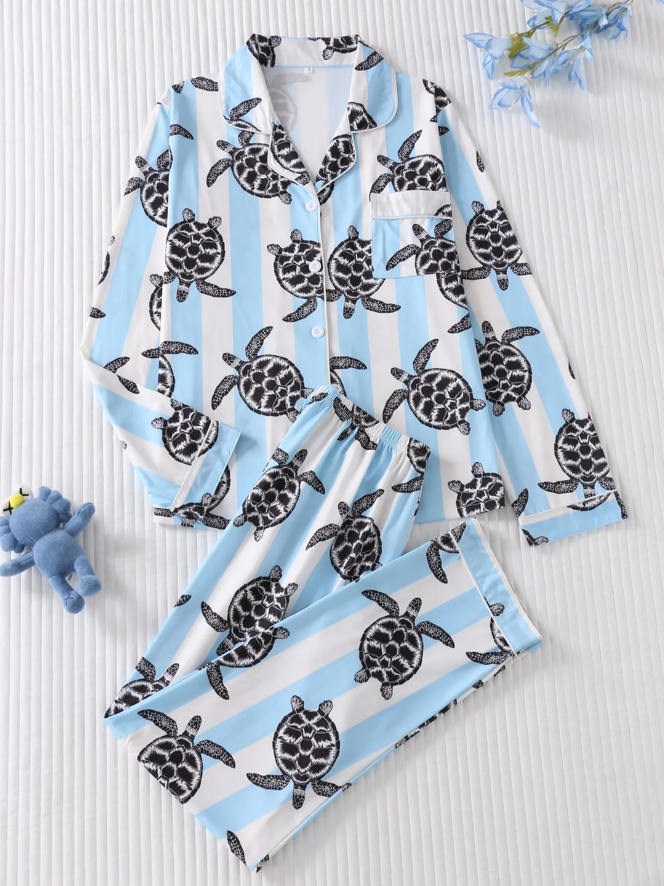 Women's Star Print Pajama Set, Collared Long Sleeve Top & Loose Comfortable Pants, Cute Heart Pattern, All Seasons Home Wear, Loungewear, Pyjamas, Nightwear