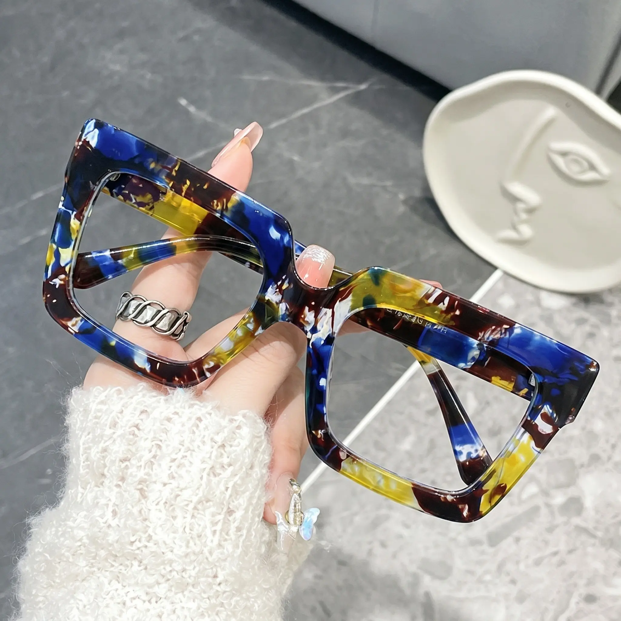 Vintage Large Frame Square Reading Glasses, Eyeglass Frames, Home Phone Shopping Dating Versatile Decorative Eyewear, High Quality Eyewear, PC Material, No Ca Prop 65, Nerd Glasses