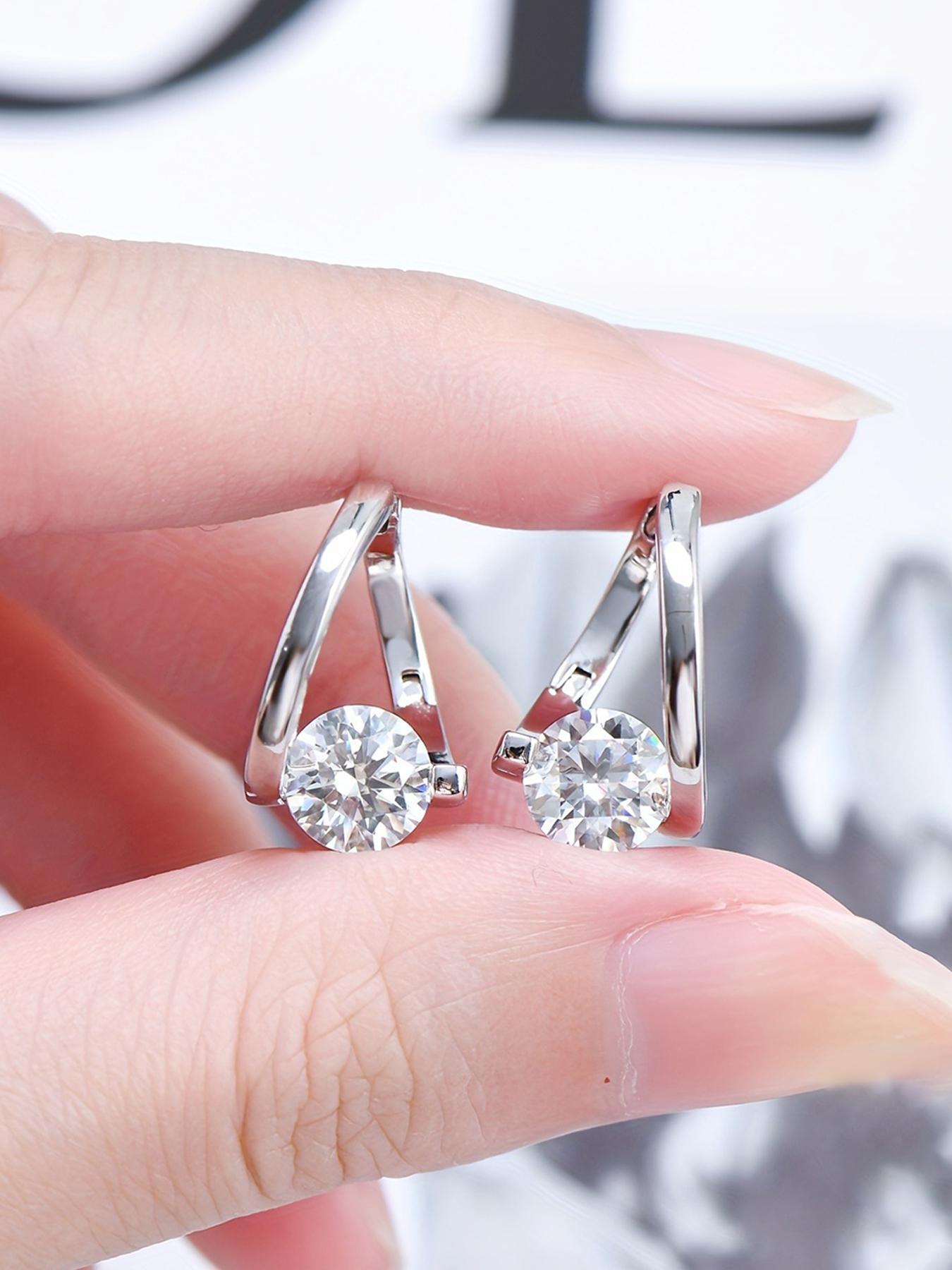 925 Sterling Silver Synthetic Moissanite Decor Hoop Earrings, Statement Earrings, Fashionable Earrings for Women, Trendy All-match & Exquisite Jewelry for Birthday Gift