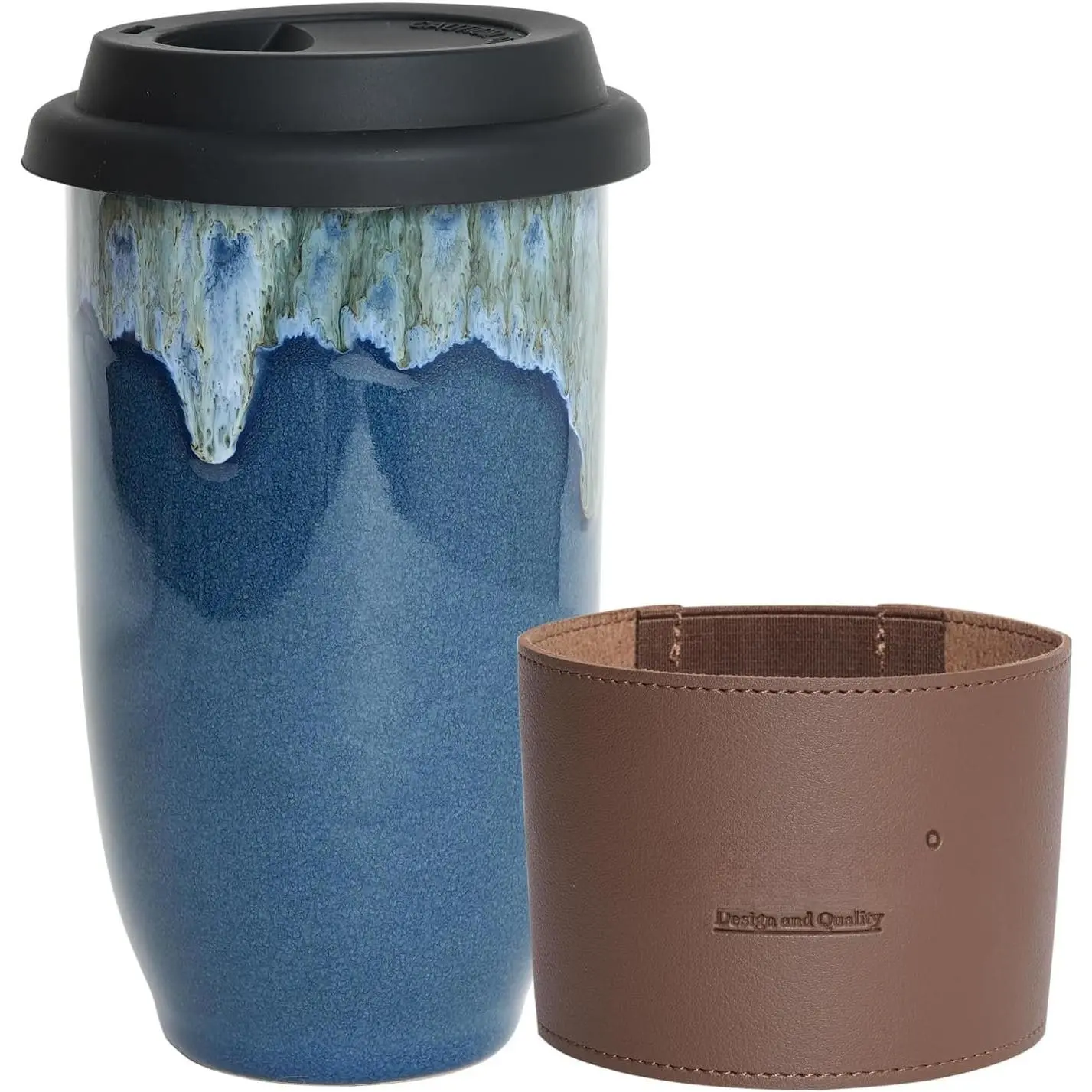 Ceramic Travel Coffee Cup with Lid, 16 Oz, Portable Coffee Mug for  Cup Holder, Microwave and Dishwasher Safe, Reactive  (Deep BLue, 16 Oz)