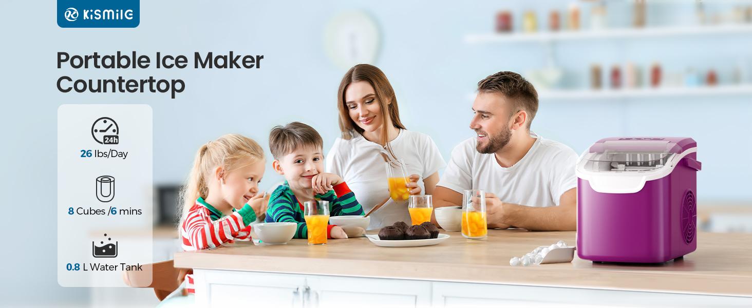 Kismile Ice Makers Countertop with Handle,8 Cubes in 6 Mins,Portable Ice Maker Machine with Self-Cleaning for Home/Office(Purple) Kismile Ice Makers Countertop with Handle,8 Cubes in 6 Mins,Portable Ice Maker Machine with Self-Cleaning for Home/Office(Purple)