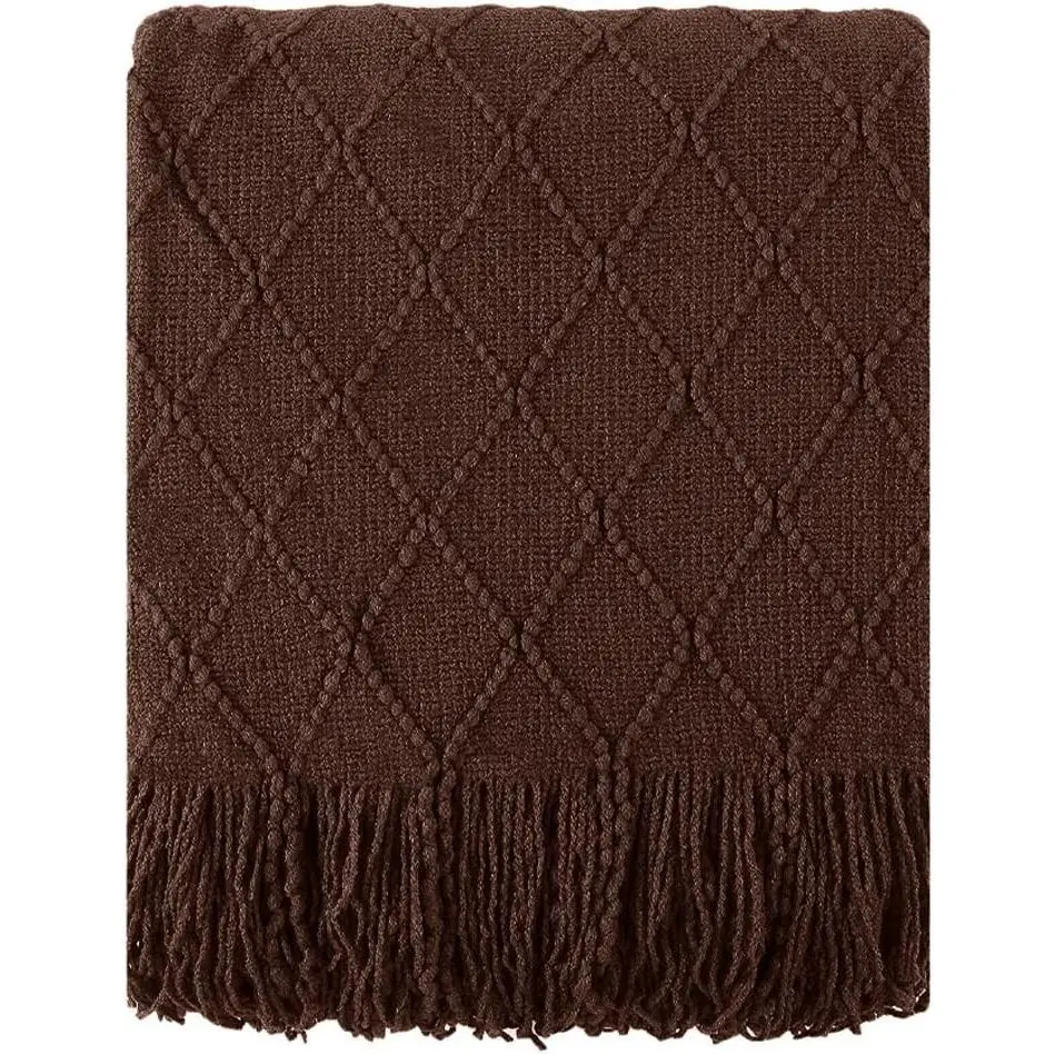 Dark Brown Throw Blanket for Couch, Chocolate Knit Throw Blanket for Home Decor, Decorative Brown Blanket for Foot of Bed, 50"x60"