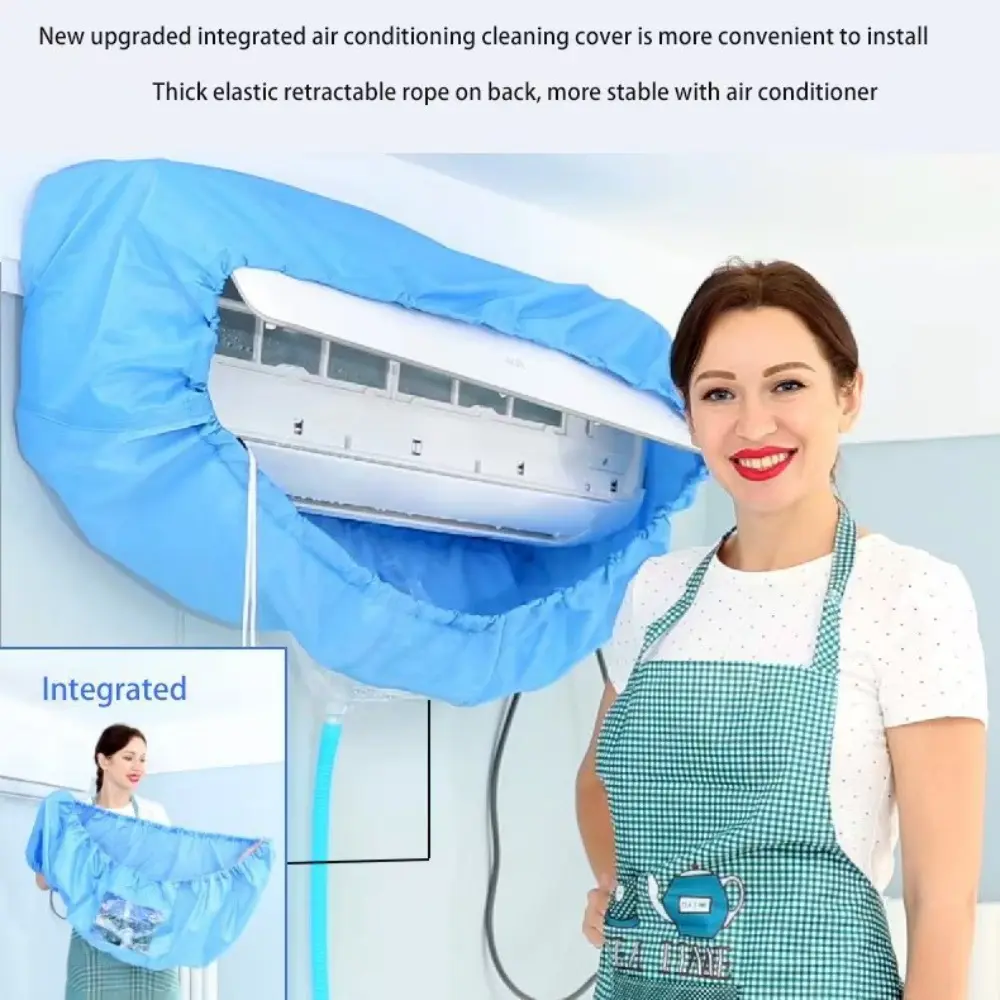 Universal Air Conditioner Cleaning Water Bag with Drain Tube, Integrated Elastic AC Dust Cover, Medium for 12000-18000 BTU Split Air Conditioner, Large for 24000 BTU Wall Mount AC, Home AC Washing Protective Kit