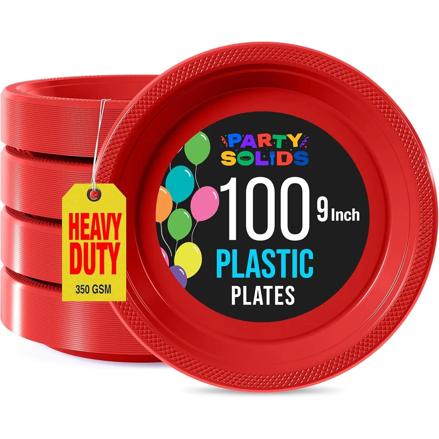 100 Pcs 9" Red Heavy Duty Disposable Plastic Plates 350 GSM Ideal for Party Supplies Picnics Dinners Birthdays Daily Use