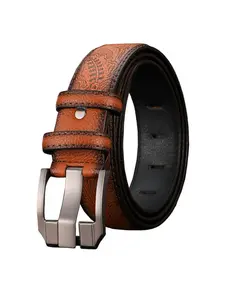 Men's Vintage Pattern Belt, Multiple Colors Available, Wide Buckle Leather Belt, Business Casual All-Season Accessory