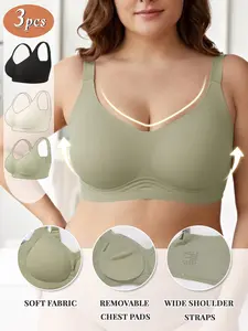 Plus Size Anti-Ride Up Non Slip Jelly Support Bra, Bottom Silicone Gripper Strip Full Wrap Gel Frame Moderate Lift Wirefree Adjustable Multi Hook Back For Heavy Bust Daily Errands