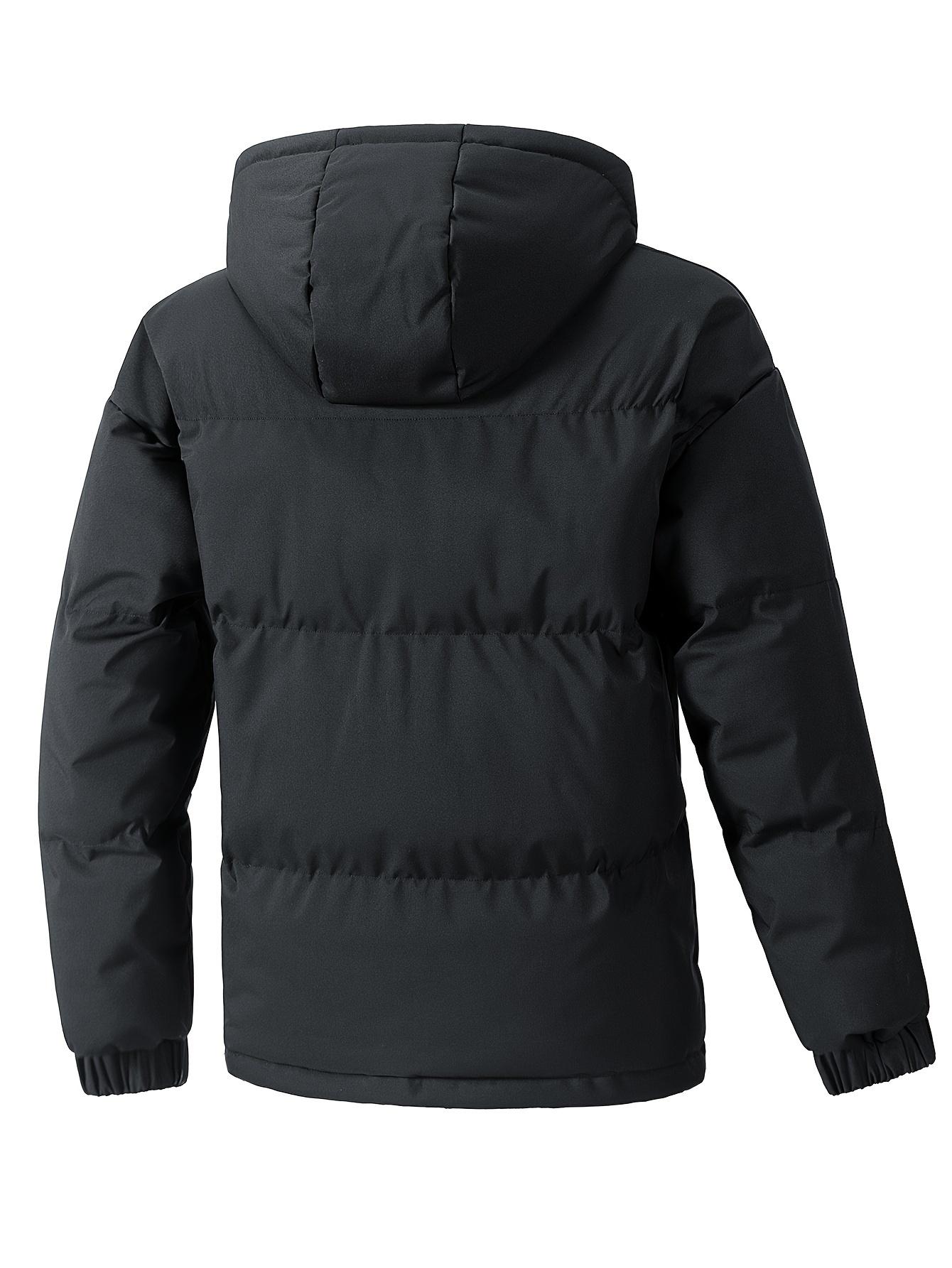 Men's short hooded thick warm cotton jacket Large windproof loose casual bread jacket American style minimalist multi pocket thick cold resistant down jacket