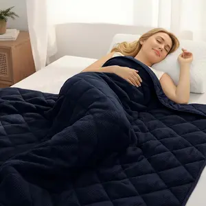 20lbs Weighted Blanket for Adults Sleeping, Double-Sided   Reversible 75D Cooling Mesh & Warm Ribbed Microfiber, 48"x72" Navy Blue, Machine Washable