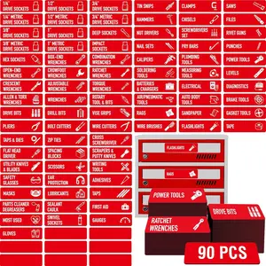 90 PCS Magnetic Toolbox Labels, 82 Pre-Printed & 8 Blanks Large Size Tool Chest Organizer Labels Strong Magnetic & Easy to Read Printing Fits All Brands of Steel Tool Box Drawers (Red, 3.5" x 1")