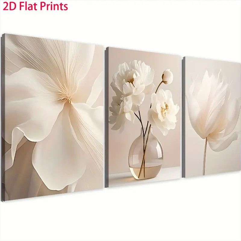 2D plane, [2D plane print] 3-piece wooden frame canvas painting, elegant floral trio, ready-to-hang wall art, suitable for living room, bedroom, and kitchen, home decoration, ideal gift for Halloween and Christmas, suitable for her and him, 2D plane