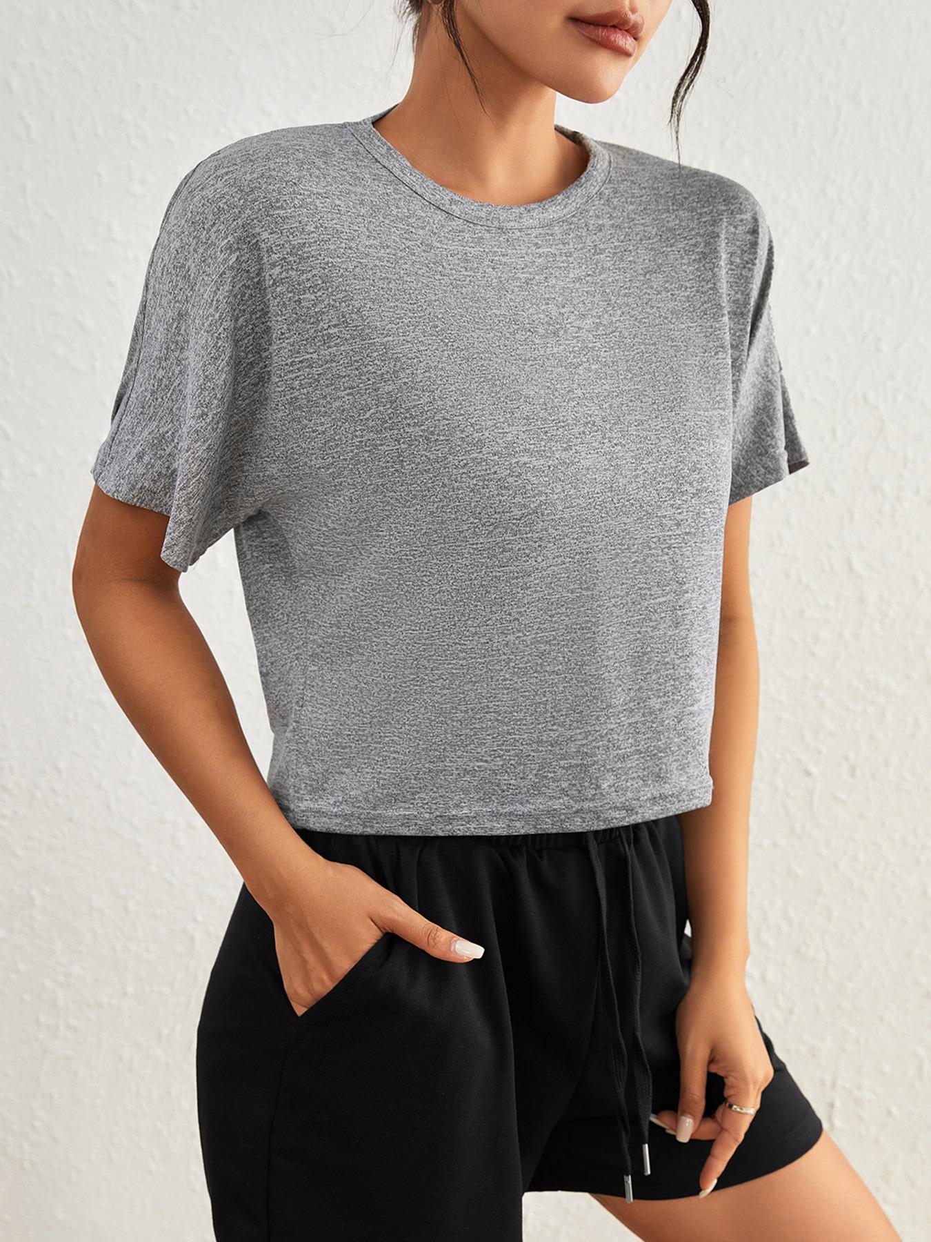 Women's Plain Backless Sports Tee, Casual Cut Out Batwing Sleeve Round Neck Sports T-shirt for Summer, Ladies Sportswear for Indoor Outdoor Wear Hollow Back Activewear