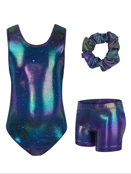 Gymnastics Leotards for Girls with Shorts Set, Kids Gymnastics Athletic Outfit, Crisscross Back Dancewear 3Pcs for Kids 3-12 Years