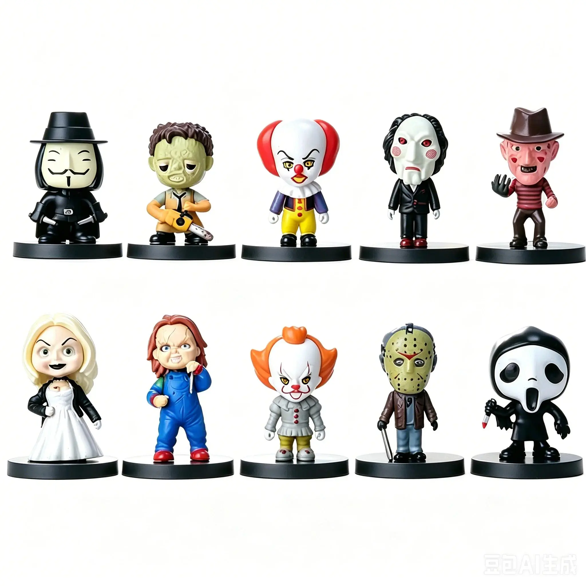 HOT 10pcs Anime Horror Film Series Chucky Freddy Joker Jason Action Figure Toys Model Halloween Doll Gift
