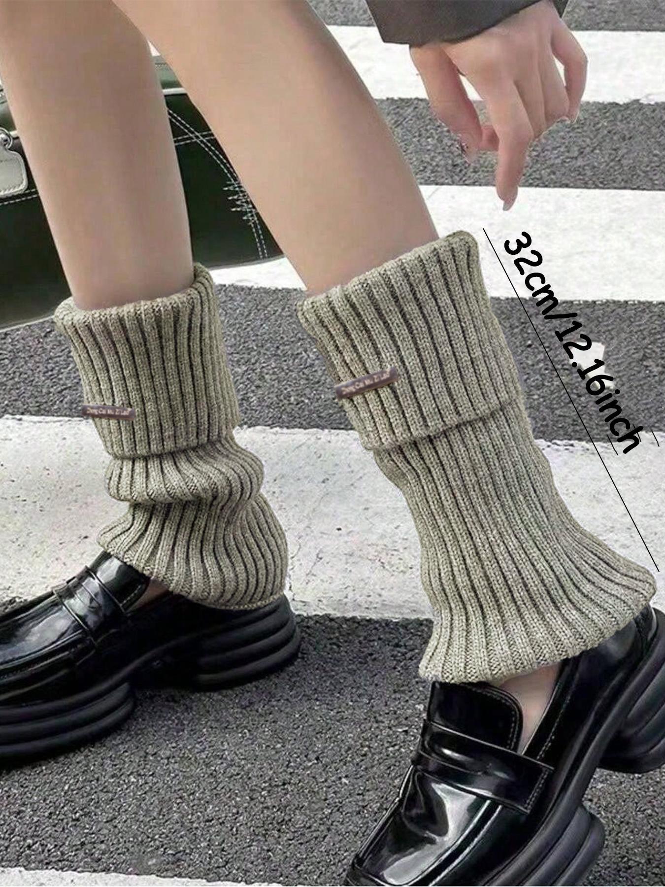 Women's Basic Solid Color Leg Warmers with Metal Label Detail, Minimalist Fashionable Cozy Warm Leg Warmers for All Seasons, Women's Long Leg Warmers for Daily Wear