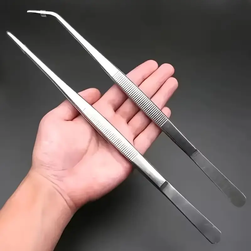 Professional Long Precision Tweezers Combination, Straight and Bent Tips, 304 Stainless Steel, 7.8in/20cm, Durable, Home and Office Use