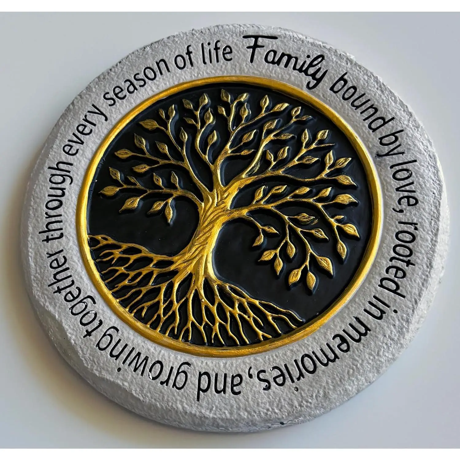 Family Tree Garden Stepping Stone, 9.45 Inch Round,  Tree of Life Design, Weather-Resistant Outdoor Decor