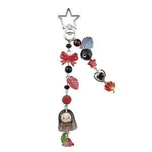 Cute No Face Kaonashi Keychain Anime Ghibli Inspired Resin Beaded Bowknot Keyring Backpack Pendant Accessories Gift