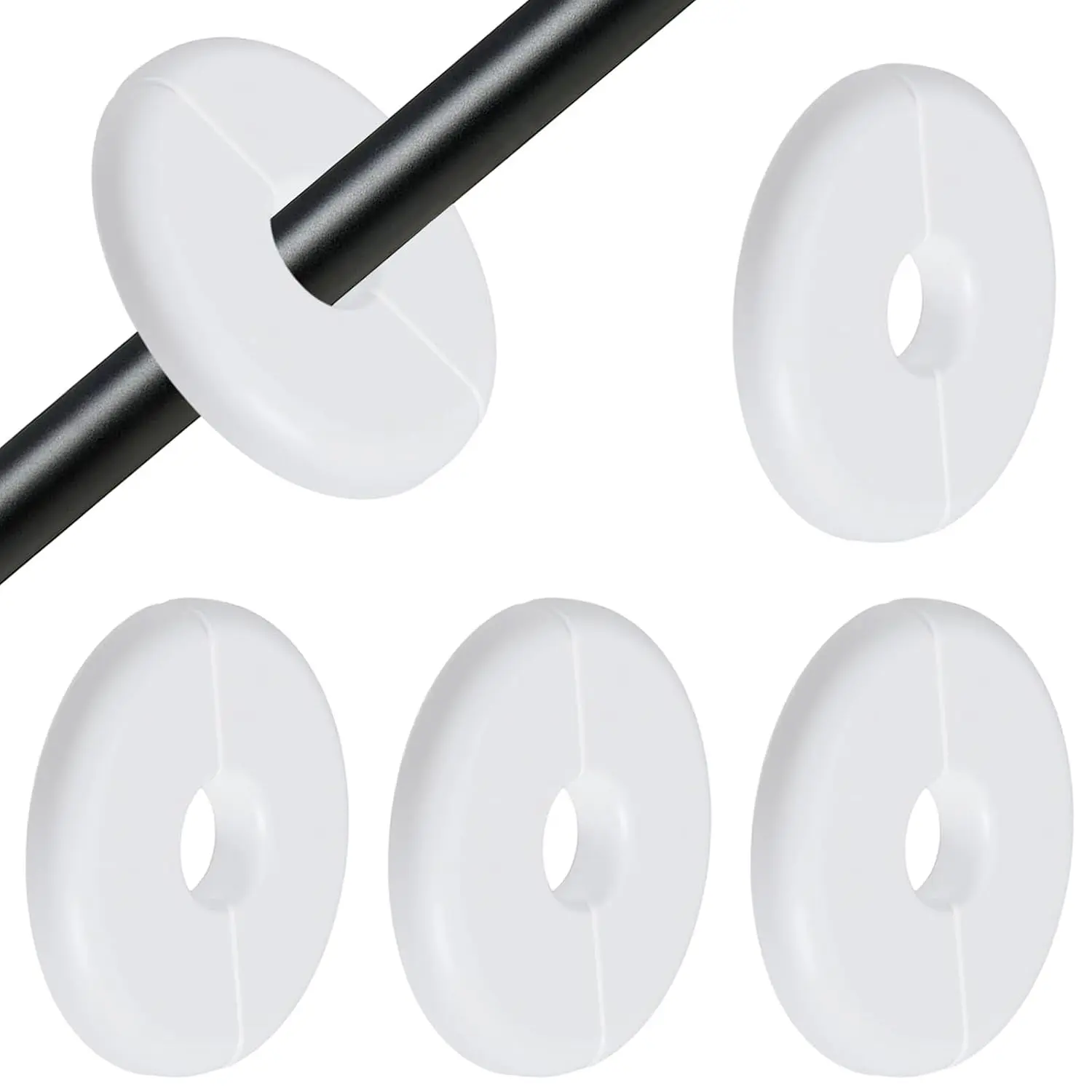 4 count Wall Grommets for Cables, Wall Split Flange, Self-Adhesive Water Pipe Walls Hole Decoration, Escutcheon Plate,  Pass Through Walls Grommet, White ABS Pipe Covers for Bathroom