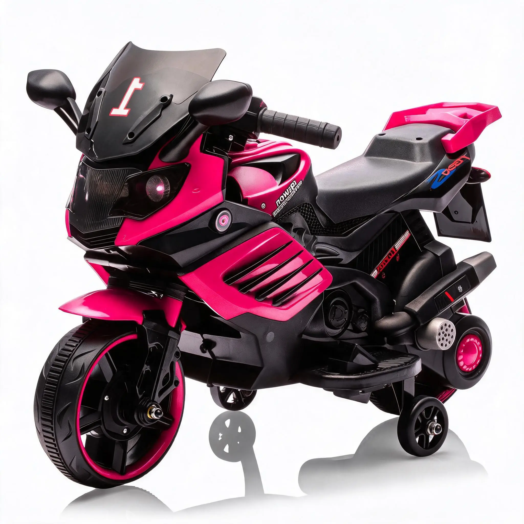 6V Kids Electric Motorcycle Ride On Toy – Battery Powered Vehicle with Training Wheels, Realistic Engine Sounds, Music & Headlight, Safe Outdoor Ride, Max Speed 2mph, for Ages 3+,Rose Red/Black/Red/Blue/White/Pink