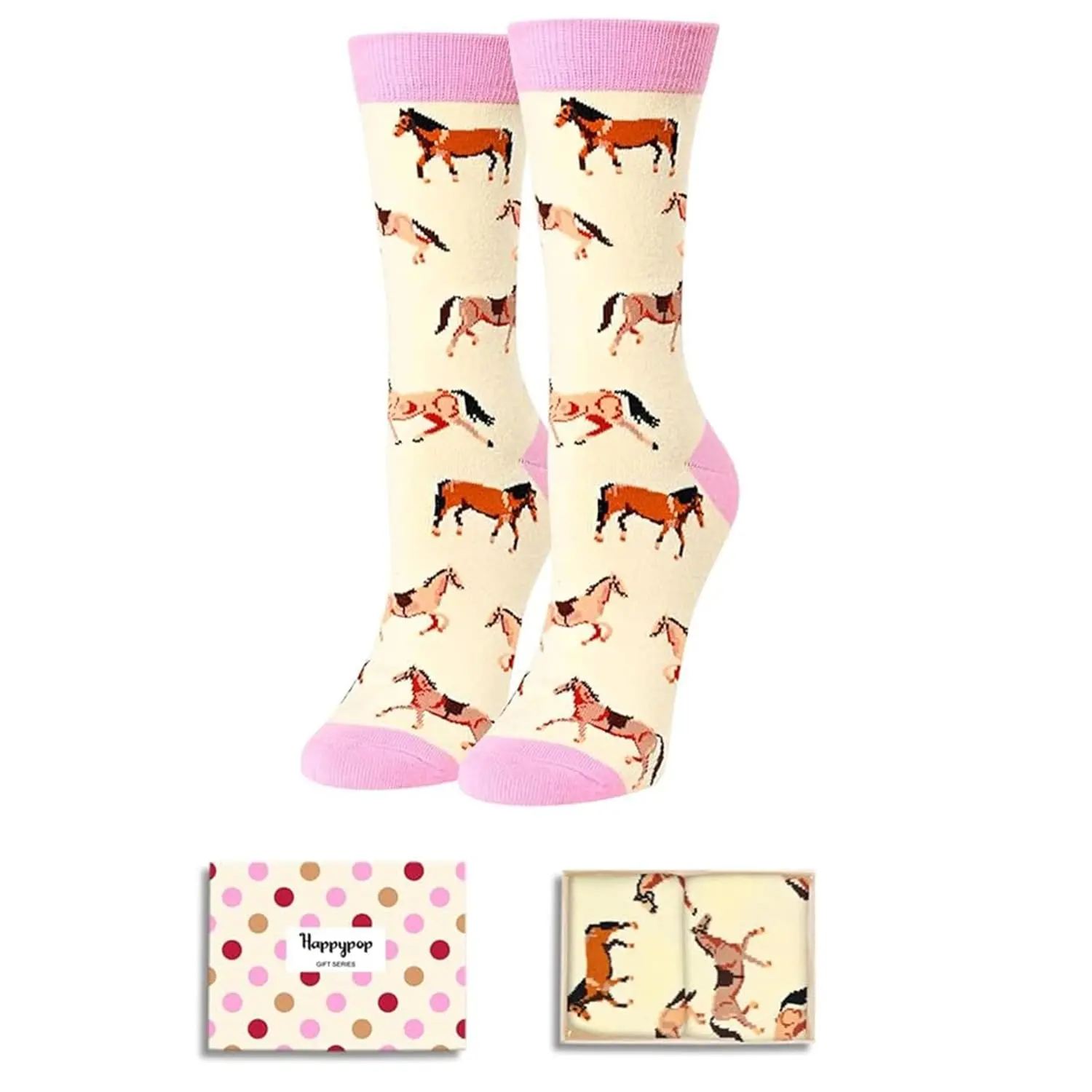 HAPPYPOP Funny Horse Gifts for Women Equestrian Gifts, Novelty Horse Socks Girls Horse Riding Socks