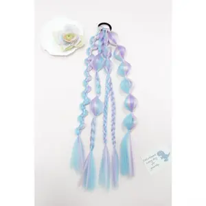 1pcs Blue-and-Purple Multi-Tone Ombre Bubble Braid Ponytail, Handmade Double-Strand Gourd-Shape Hair Braids Accessory with Hair Tie, Lightweight Fake Piece for All Ages Daily Street Style