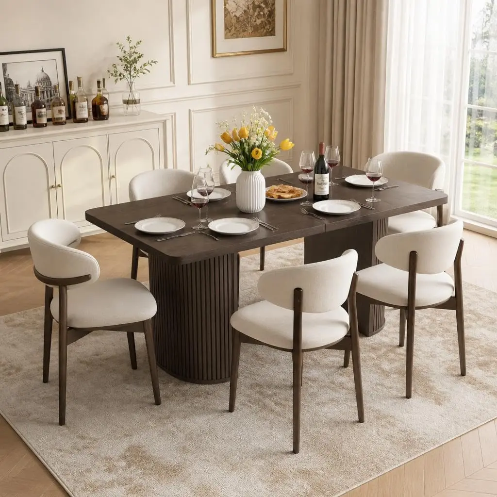 63" Dining Table Set for 6 with Thick Durable Rustic Tabletop, Ideal for Family Meals and Gatherings, Combining Style and Functionality