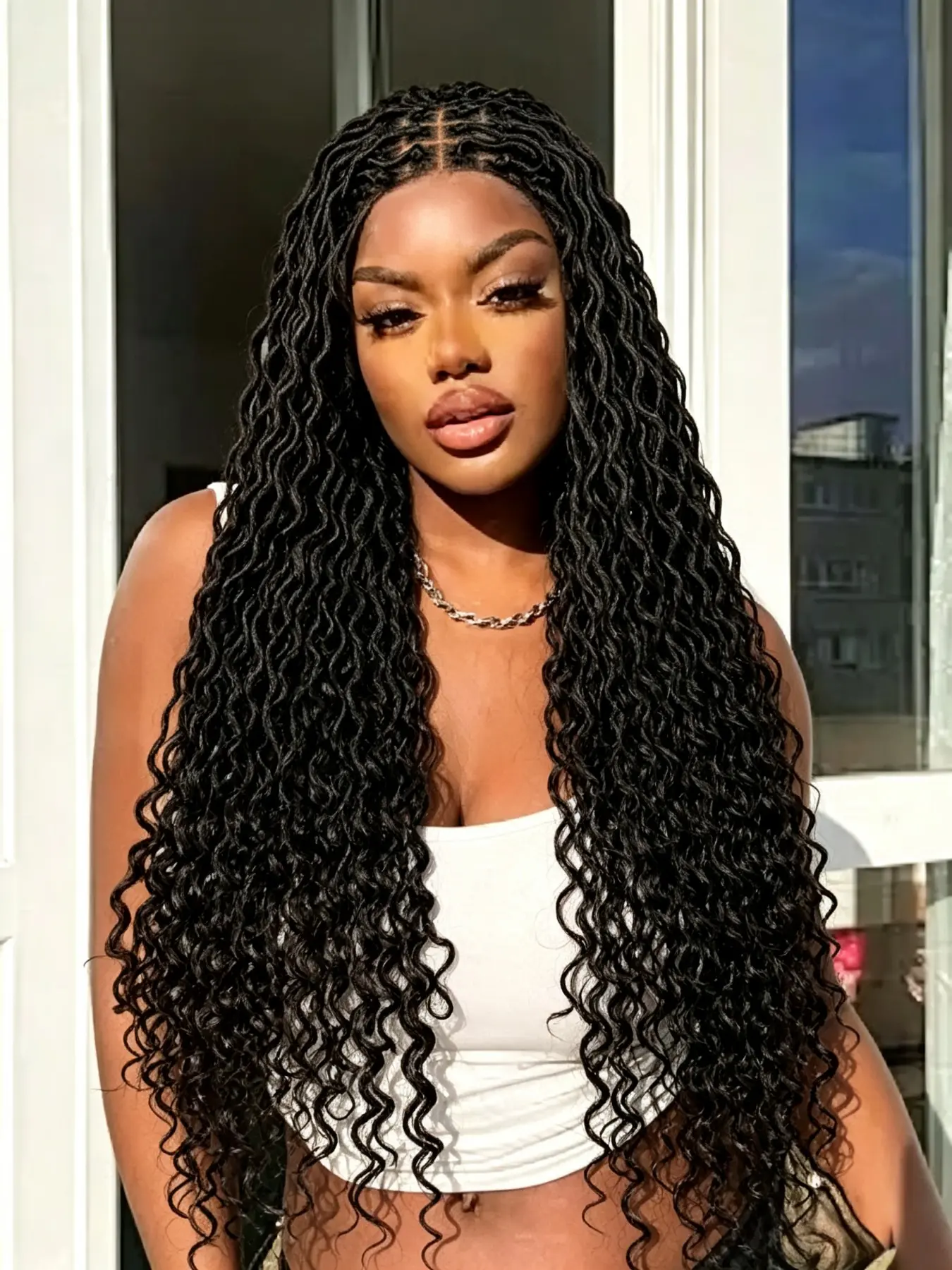 32 Inch 9x6 Lace Front Wig, Handmade Diamond Part Butterfly Locs, Distressed Faux Locs with Curly Ends, Pre-Plucked Baby Hair, Adjustable Cap