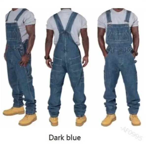 Men's Cowboy Multi-Pocket Jeans Overalls Suspenders