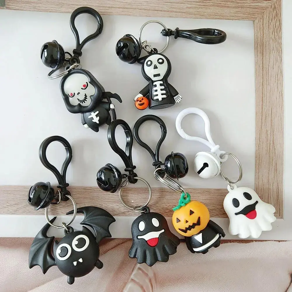 6pc  Cute Silicone Halloween Keychain - Spooky Cartoon Skeleton Pumpkin Ghost Bat Doll Bag Charm & Aesthetic Keyring, Durable Soft Rubber Backpack Pendant, Novelty Car Key Holder Accessory, Perfect Holiday Gift for Girls and Boys