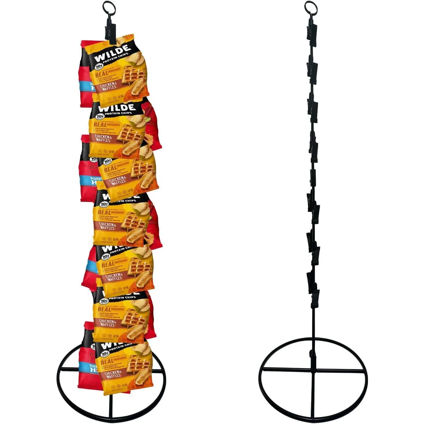 Chip Rack Display Stand, Snack Rack Organizer Holder for Bag Chips |  Chip Rack Bag Holder with 14 Clips,Chip Display Stand for Party,Metal Countertop Party Snack Dispenser (1Pack)