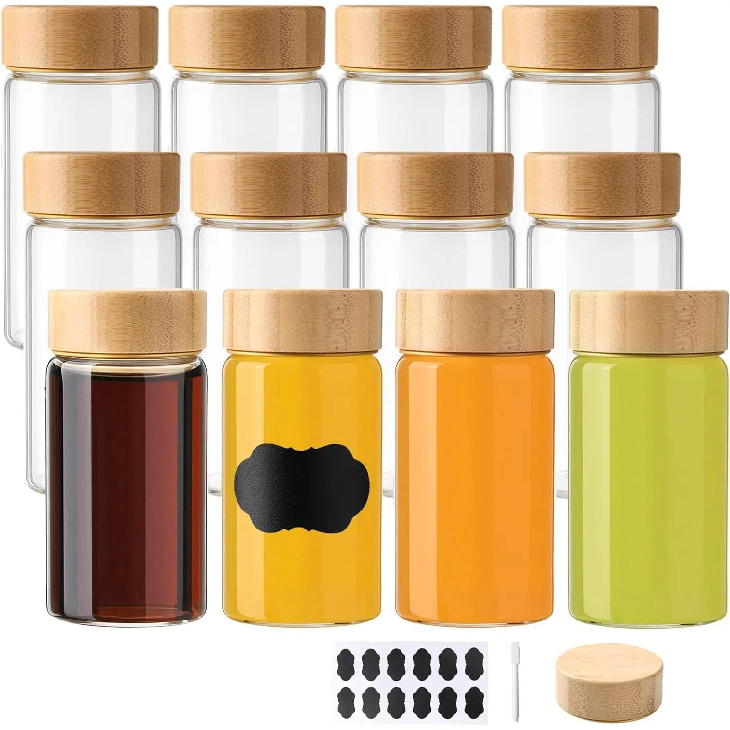 12 Pack 4oz Glass Shot Bottles with Caps, 120ml Borosilicate Glass Juice Shot Bottles, Dishwasher & Freezer Safe, Reusable Wellness Ginger Shot Glass Jars with Lids  Juicing