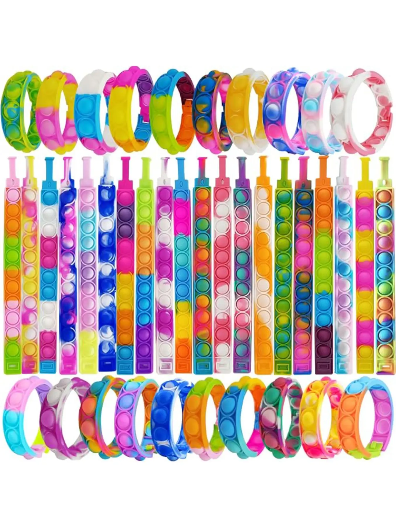 12Pcs Pop Bracelet Bubble Fidget Toys, Hand Finger Press Multicolor Silicone Wristband Toy for Classroom Prizes, Stress Reliever Fidget Bulk for Kids and Adults