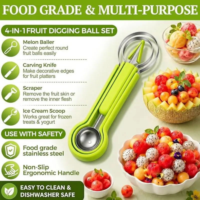 Fruit Tools Set, 3 Counts/set Stainless Steel Fruit Cutter & Fruit Scoop & Fruit Peeler, Fruit Tools for Home Kitchen, Utensils