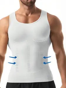 1 Count Men's Sport Tummy Control Support Slim Fit Basic Stretchy Shapewear Tank Tops, High Elasticy Boyfriend Style Body Shaper Vest, Breathable Comfortable Chest Abdomen Smoothing Base Shaping Tank, Suitable for Daily Wear & Fitness