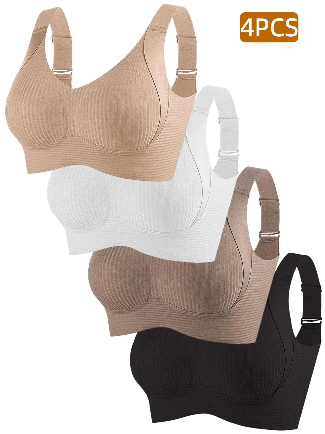 Elegant Solid Color Bra Set, Comfortable Knit Wireless Bras for All Seasons, Soft Medium Support, Non-Removable Pads, Wide Straps, Casual Comfy Bra