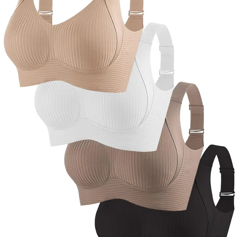 Elegant Solid Color Bra Set, Comfortable Knit Wireless Bras for All Seasons, Soft Medium Support, Non-Removable Pads, Wide Straps, Casual Comfy Bra, Knitted Bra