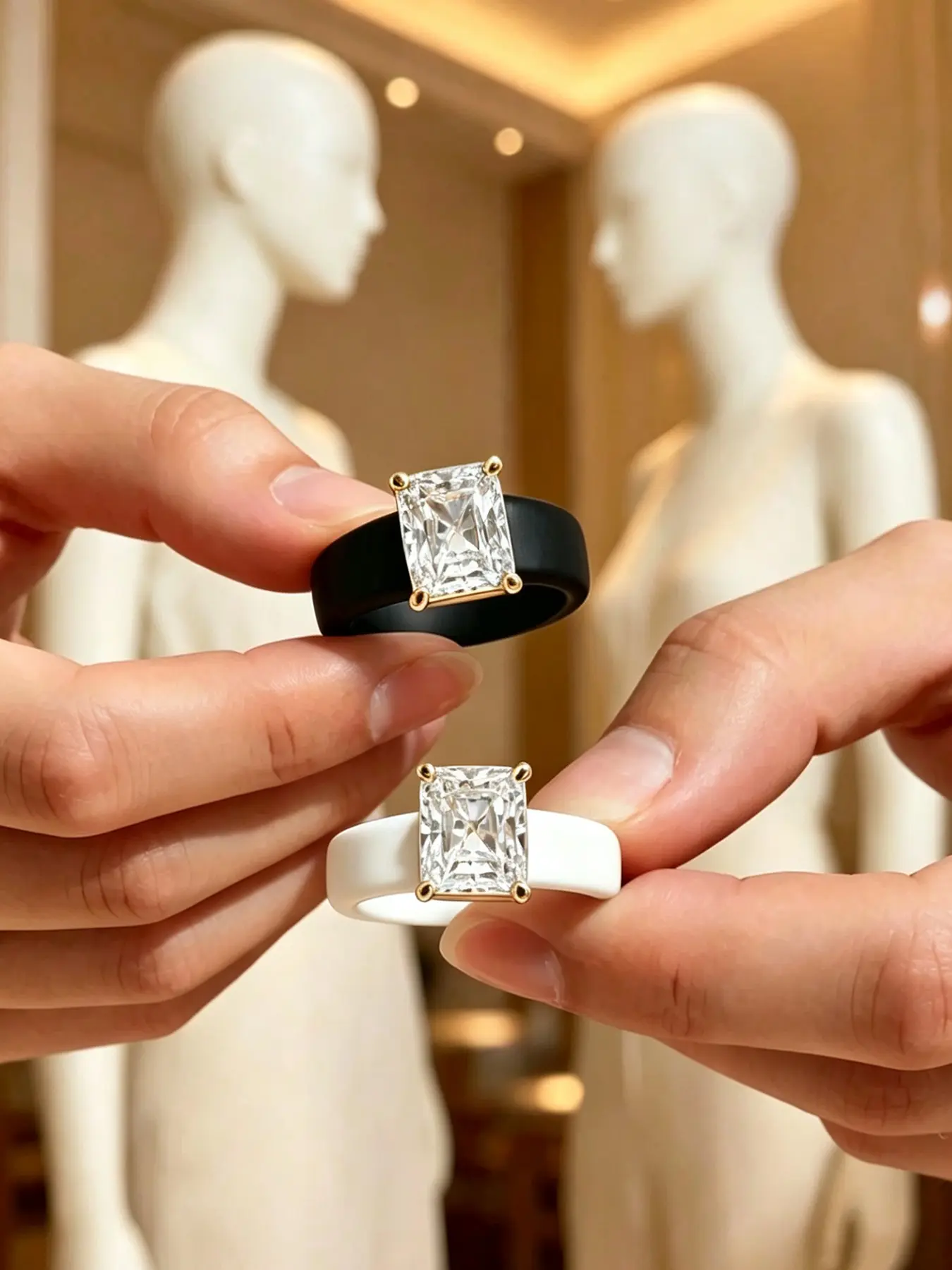 Elegant Square Zircon Rings, Multicolor Silicone Band, Versatile Unique High-End Couple Jewelry, Perfect for Special Occasions, Elegant Fashion Rings