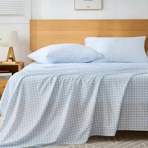 Blue Gingham  Sheet Set, 4- Soft Brushed Microfiber Bed Sheets - 16" Deep Pocket Fitted Sheet, Wrinkle & Fade Resistant, Hotel Luxury Bedding