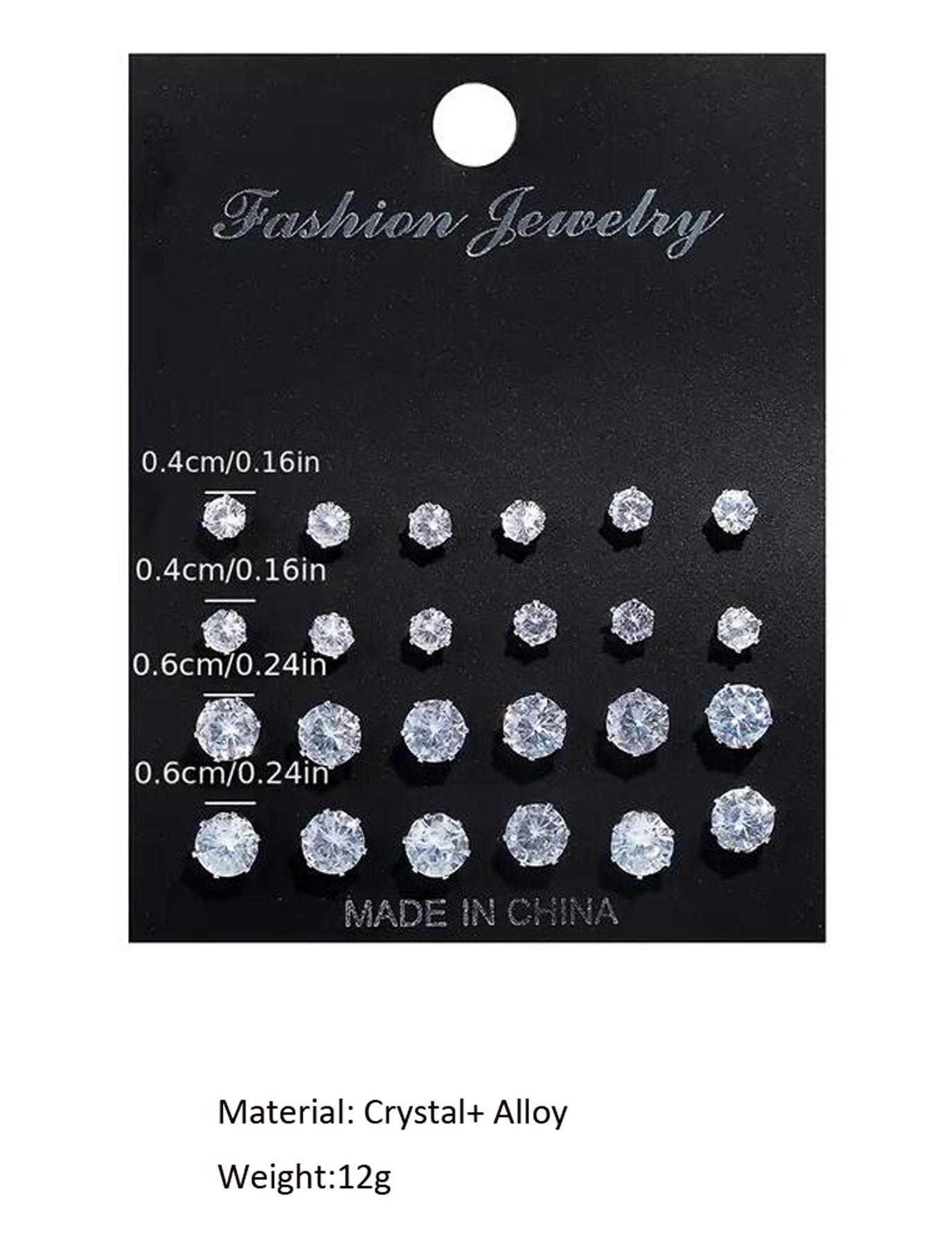 12 Pairs Mixed Size Rhinestone Stud Earrings for Women and Men, Fashion Sparkly Shiny Earrings Set As Gift for Her & Him, Ear Piercing Jewelry, Cute Accessories, Daily Ootd Use