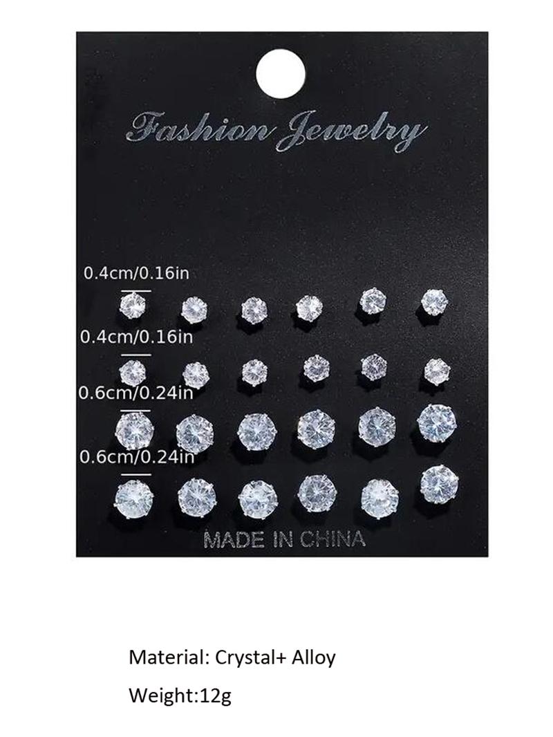 12 Pairs Mixed Size Rhinestone Stud Earrings for Women and Men, Fashion Sparkly Shiny Earrings Set As Gift for Her & Him, Ear Piercing Jewelry, Cute Accessories, Daily Ootd Use