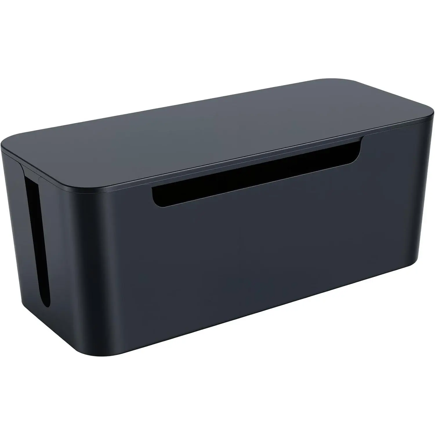 Large Cable Management Box with Lid, 3 Entry/Exit Slots - Black Plastic Cord Organizer & Power Strip Cover to Hide Surge Protector on Desk or Floor for TV, Computer, Home Router, OfficeGift