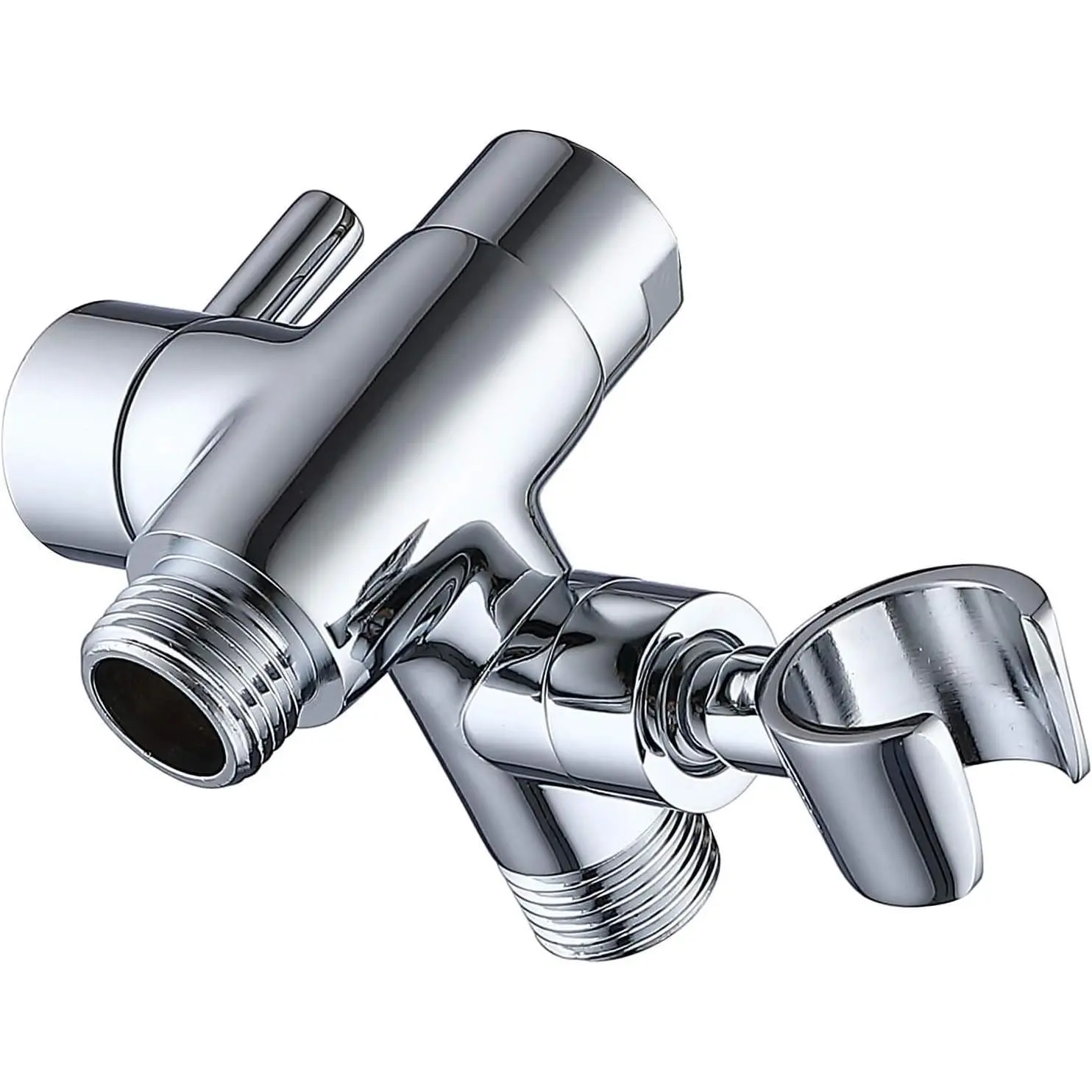 Solid Metal Shower Arm Diverter with Holder for Hand Held Showerhead and Fixed  , G 1/2 3-Way Bathroom  Diverter System  Part (Polished Chrome)