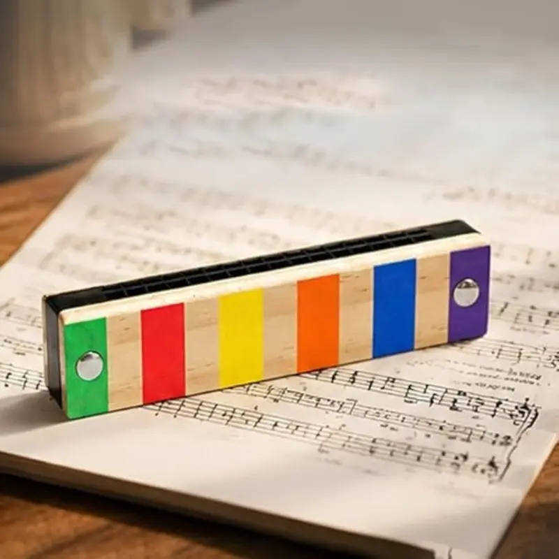 1Pc Rainbow Wooden Harmonica, 16 Hole Wind Musical Instrument, Portable Performance Tool For Daily Practice Stage Show, Travel Indoor Outdoor Use Music Lovers, Hobbyists Beginners
