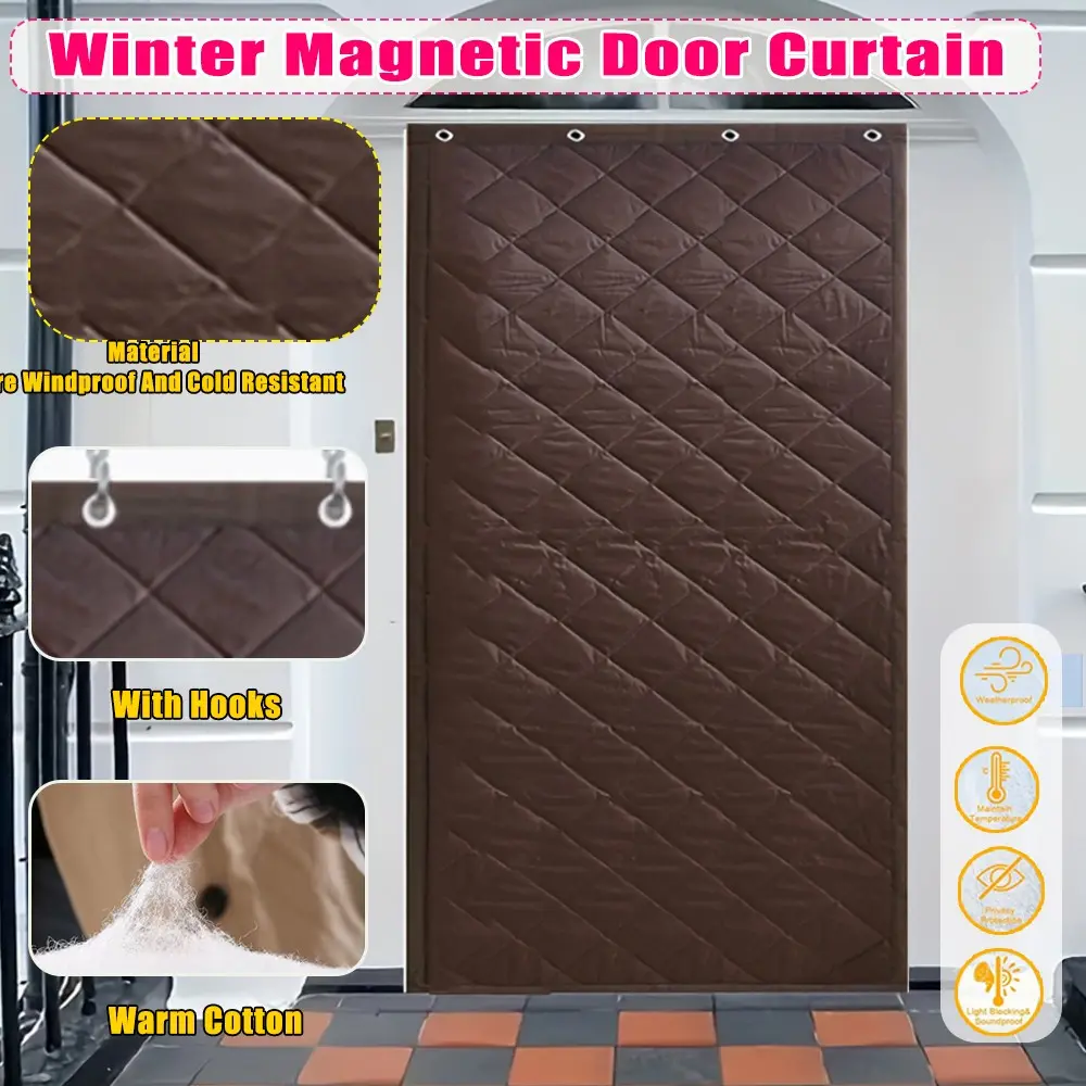 Winter Magnetic Quilted Door Curtain, Hook Installation, Easy to Install, Windproof and Warm, Insulating, Suitable for Rvs, Home Entrances, Garages, Porches
