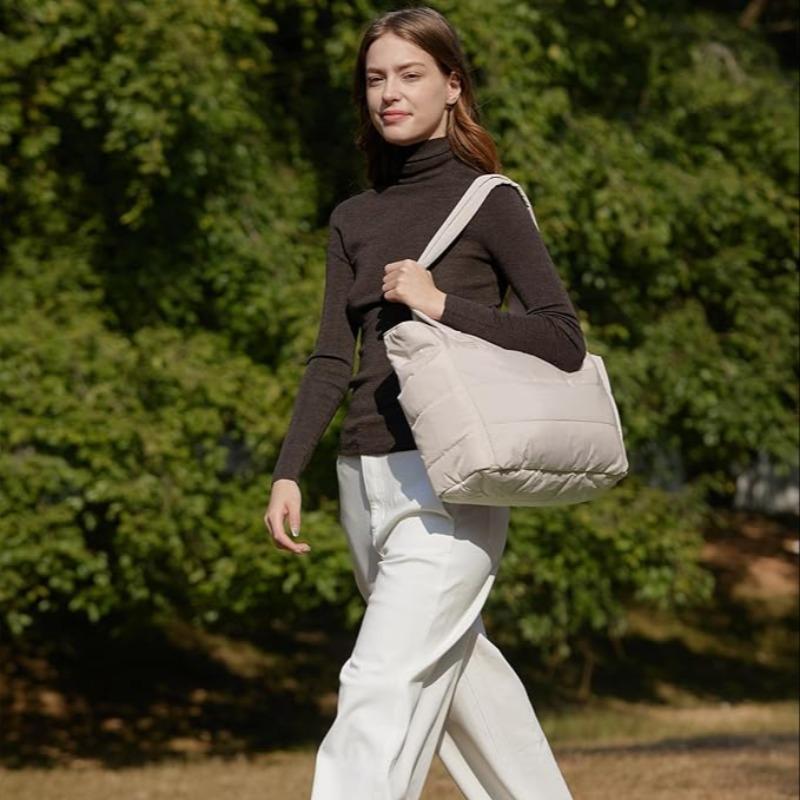 Quilted Puffy Bubble Tote Bag, Lightweight Laptop Shoulder Handbag, Multiple Compartments, Organizer Design, Durable Zippers, Puffer Laptop Tote