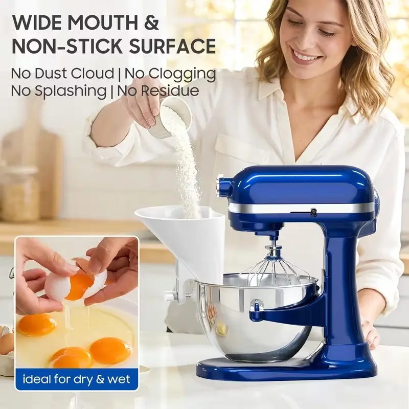 Kitchen Helper Baking Funnel Attachment, Compatible with Kitchenaid Stand Mixers, Wide-Mouth Flour Pouring Chute, Perfect Gift for Moms and Women, Essential