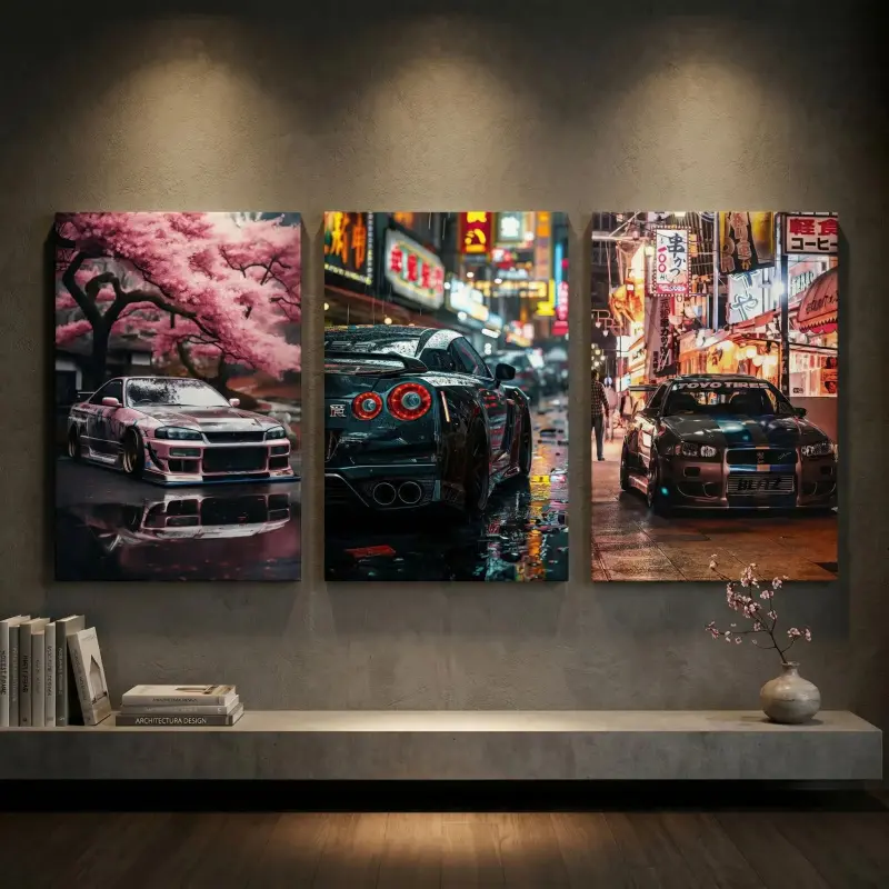 Cyberpunk Car Canvas Poster Set |   Cherry Tree Modern Wall Art for Bedroom, Living Room & Office