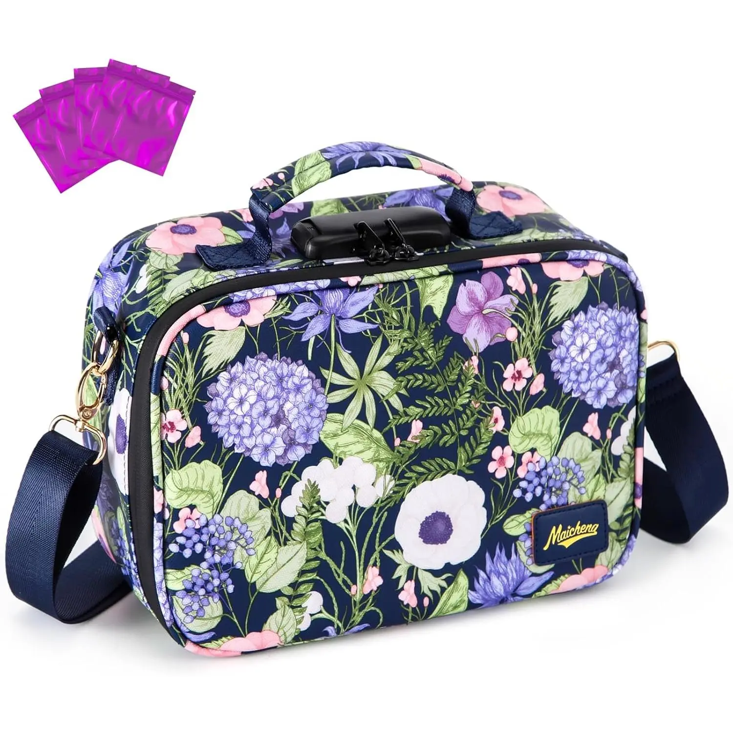 Smell Bag with Combination Lock, Large Smell Box, Odor Container Travel Case, Activated Charcoal Bag, Purple