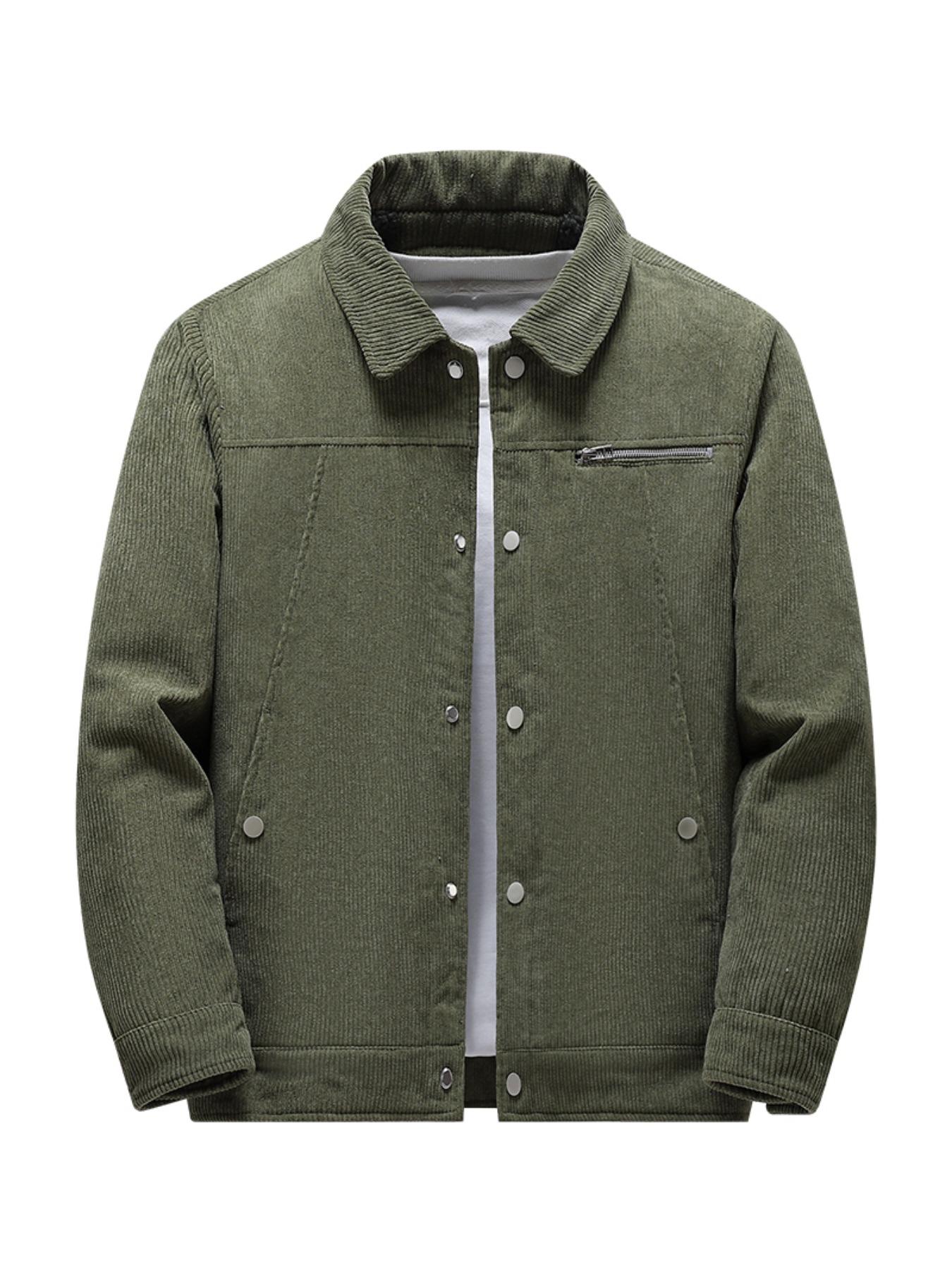 Men's Solid Button Front Pocket Thermal Lined Jacket, Loose Casual Long Sleeve Collared Outerwear for Fall & Winter, Men's Clothes for Daily Wear, Casual Fashion Coat, Casual Comfy Jacket